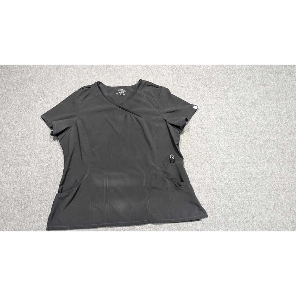 Cherokee Infinity Scrub Top Women 2XL Black Uniform Pockets V Neck Short Sleeves